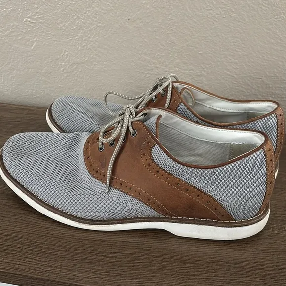 Mens Johnston &amp; Murphy Gray Mesh and Brown Leather Saddle Oxfords, Size 10