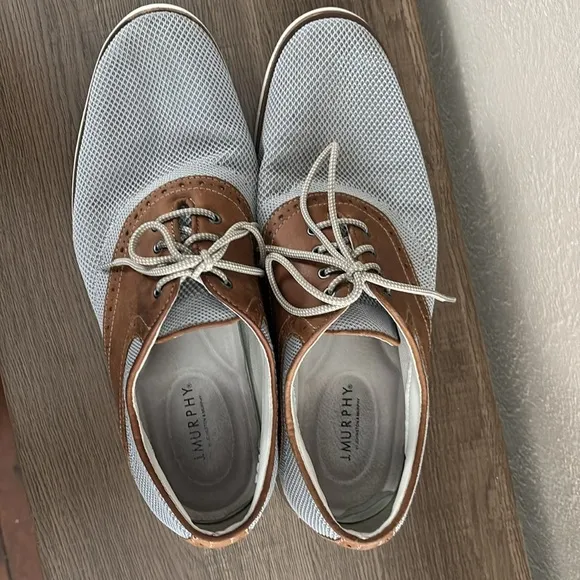 Mens Johnston &amp; Murphy Gray Mesh and Brown Leather Saddle Oxfords, Size 10