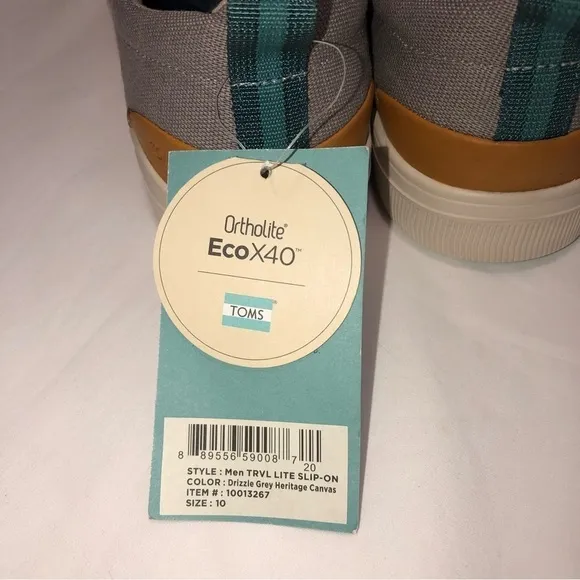Mens Toms TRVL LITES Slip Ons Gray 10 New