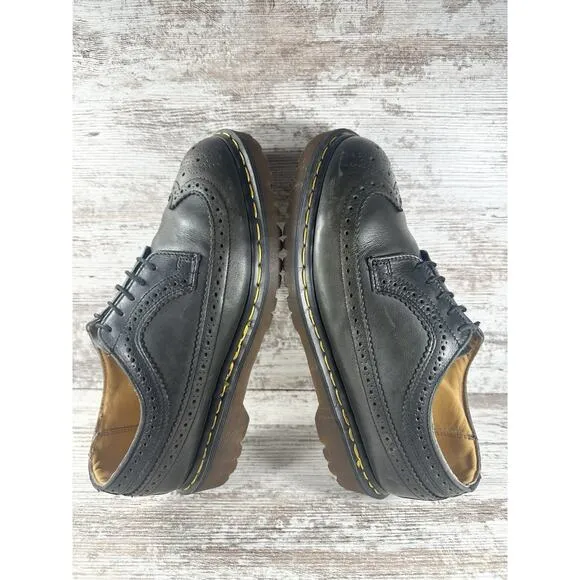 Men's Vintage Dr. Martens Made In England Black Leather Wingtip Oxfords Sz 8