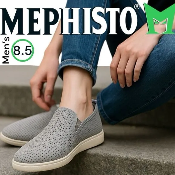 Mephisto Air Relax Men's Slip-On Perforated Casual Shoes Grey White Size 8.5