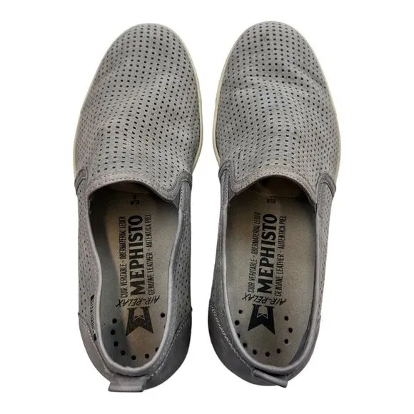 Mephisto Air Relax Men's Slip-On Perforated Casual Shoes Grey White Size 8.5