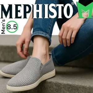 Mephisto Air Relax Men's Slip-On Perforated Casual Shoes Grey White Size 8.5