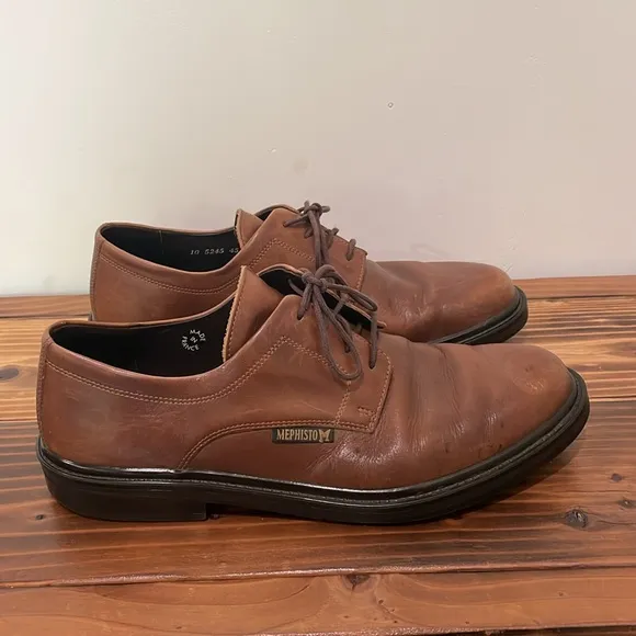 Mephisto Brown Leather Air Jet Size US 11 Leather Derby Oxfords Shoes