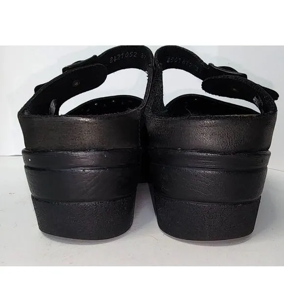 Mephisto Mobils Black Leather Mary Jane Peep Toe Clogs Size 37