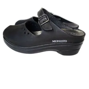 Mephisto Mobils Black Leather Mary Jane Peep Toe Clogs Size 37