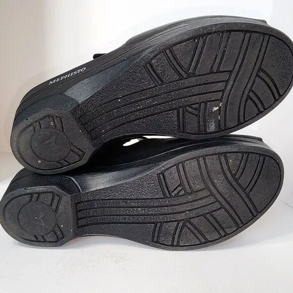 Mephisto Mobils Black Leather Mary Jane Peep Toe Clogs Size 37