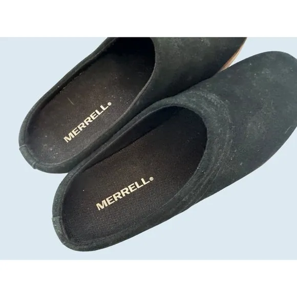 MERRELL Juno Black Suede Leather Clog Slip On Shoes Size 7