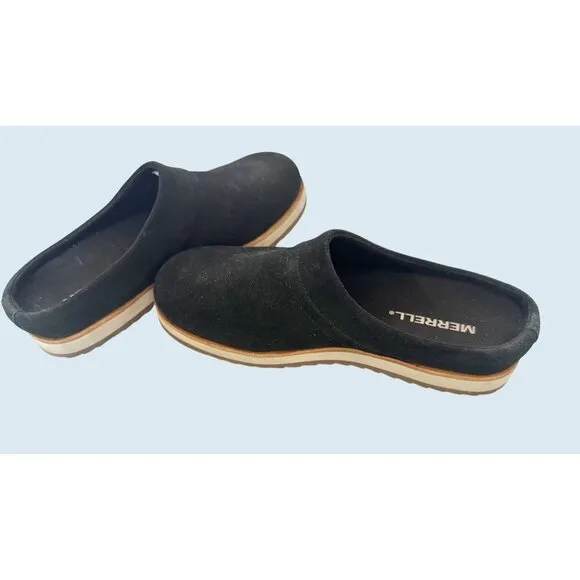 MERRELL Juno Black Suede Leather Clog Slip On Shoes Size 7