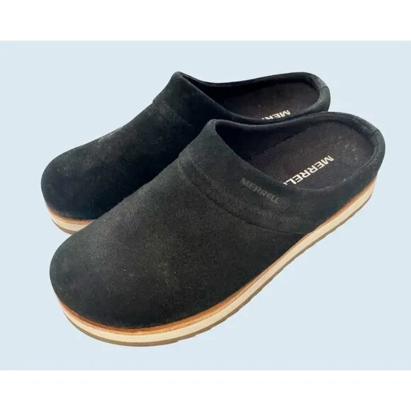MERRELL Juno Black Suede Leather Clog Slip On Shoes Size 7