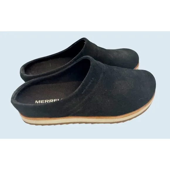 MERRELL Juno Black Suede Leather Clog Slip On Shoes Size 7