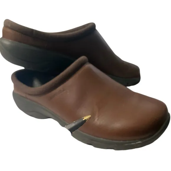 Merrell Mens size 12 Encore Gust Brown Leather Slip on Casual Comfort Mule Clogs