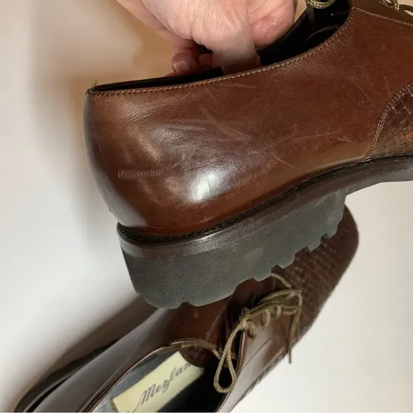 Mezlan Brown Square Toed Woven Leather Oxfords with Vibram Soles, 10M, EUC