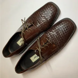 Mezlan Brown Square Toed Woven Leather Oxfords with Vibram Soles, 10M, EUC