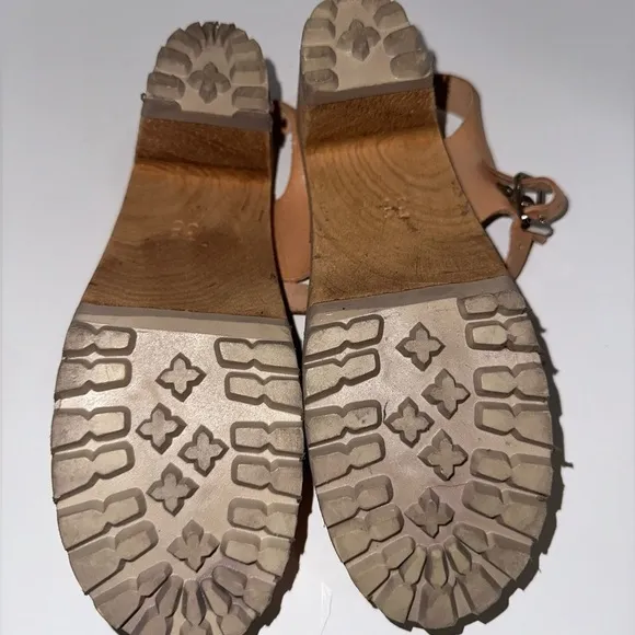 Mia Greta Clogs in Natural 38 Swedish Wood Heel Italian Leather 7.5 Peep Toe