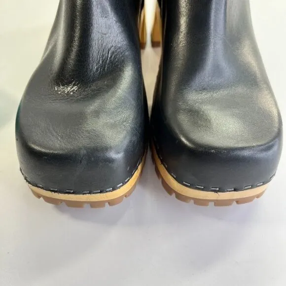 MIA Josi Women's Platform Clogs Size 10 Black Leather Suede Wool Lined