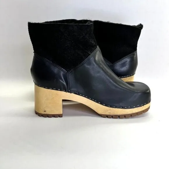 MIA Josi Women's Platform Clogs Size 10 Black Leather Suede Wool Lined
