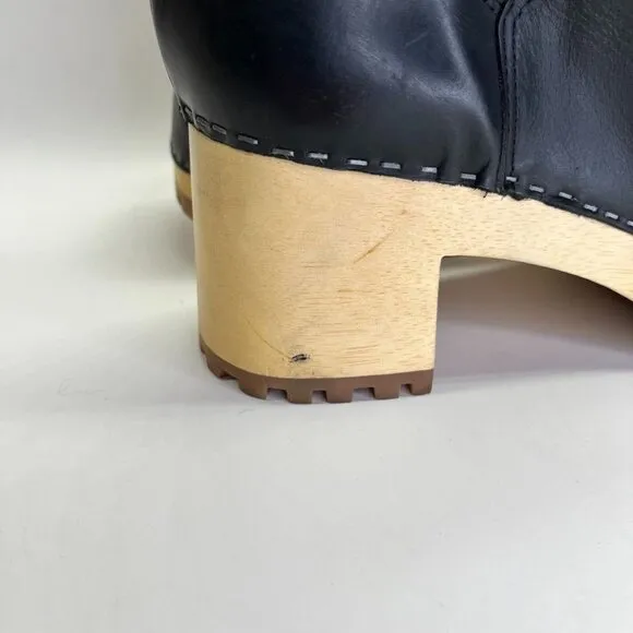 MIA Josi Women's Platform Clogs Size 10 Black Leather Suede Wool Lined