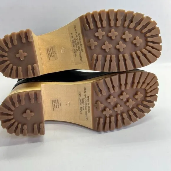 MIA Josi Women's Platform Clogs Size 10 Black Leather Suede Wool Lined