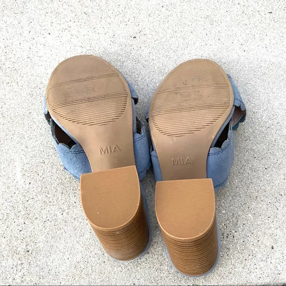 MIA suede sandals heels slides clogs block chunky blue gray ROSALYN Women’s 8.5