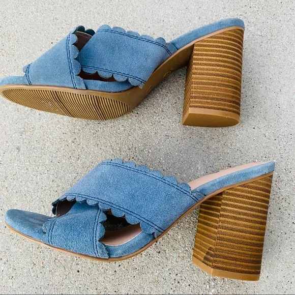 MIA suede sandals heels slides clogs block chunky blue gray ROSALYN Women’s 8.5
