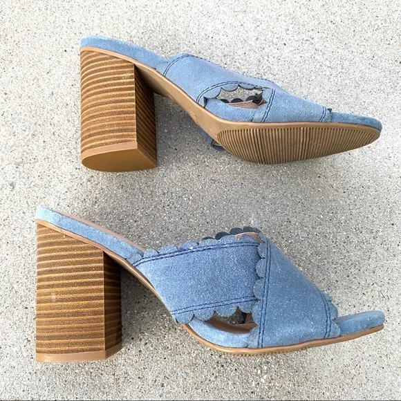 MIA suede sandals heels slides clogs block chunky blue gray ROSALYN Women’s 8.5