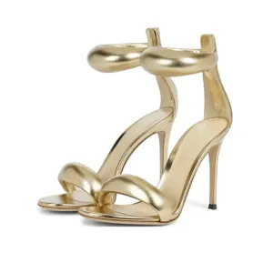 MICAS Metallic Open Toe Ankle Strap High Heels