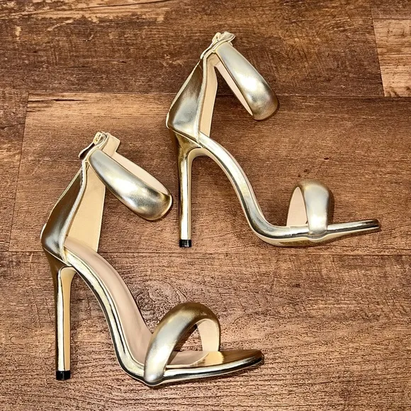 MICAS Metallic Open Toe Ankle Strap High Heels