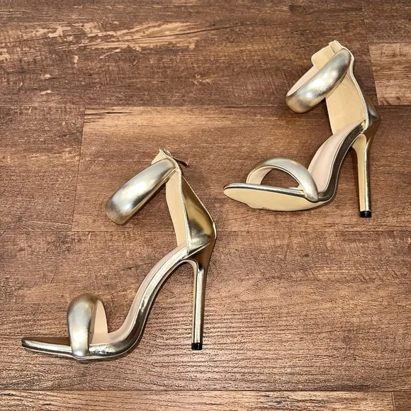 MICAS Metallic Open Toe Ankle Strap High Heels