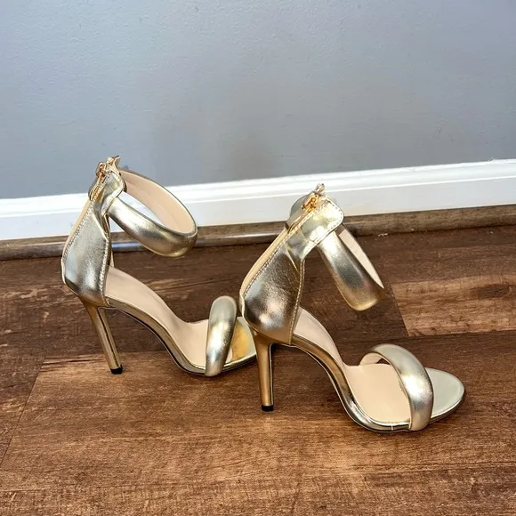 MICAS Metallic Open Toe Ankle Strap High Heels