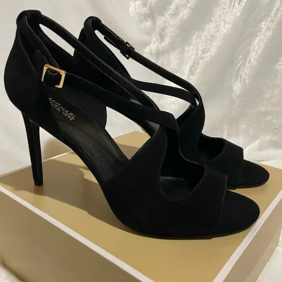 MICHAEL KORS Estee Cross Strap Suede Heels