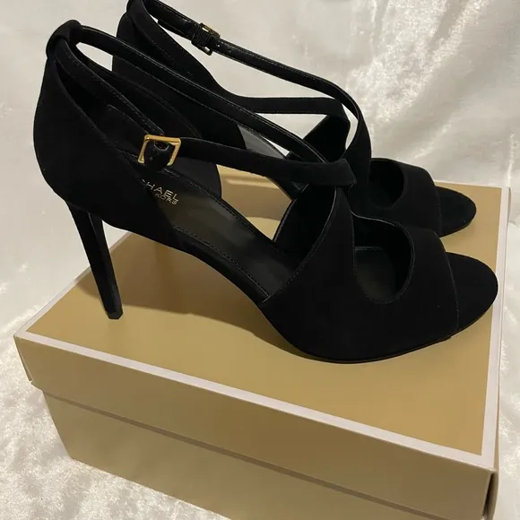 MICHAEL KORS Estee Cross Strap Suede Heels