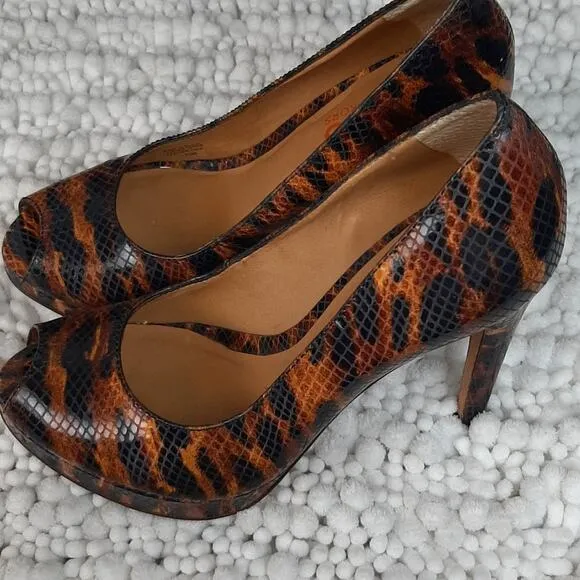 Michael Kors Flora Snake Open Toe Heels Sz 7.5