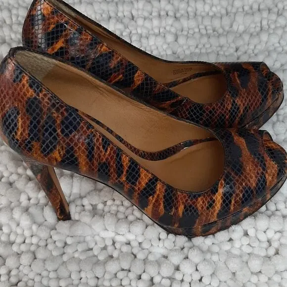 Michael Kors Flora Snake Open Toe Heels Sz 7.5