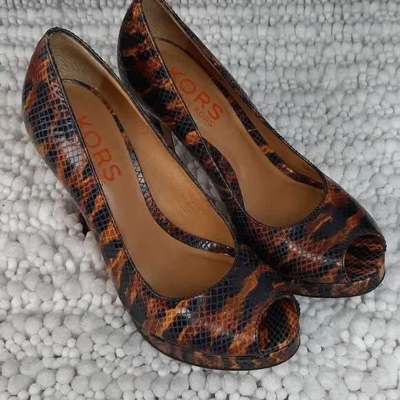 Michael Kors Flora Snake Open Toe Heels Sz 7.5