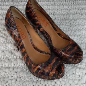 Michael Kors Flora Snake Open Toe Heels Sz 7.5