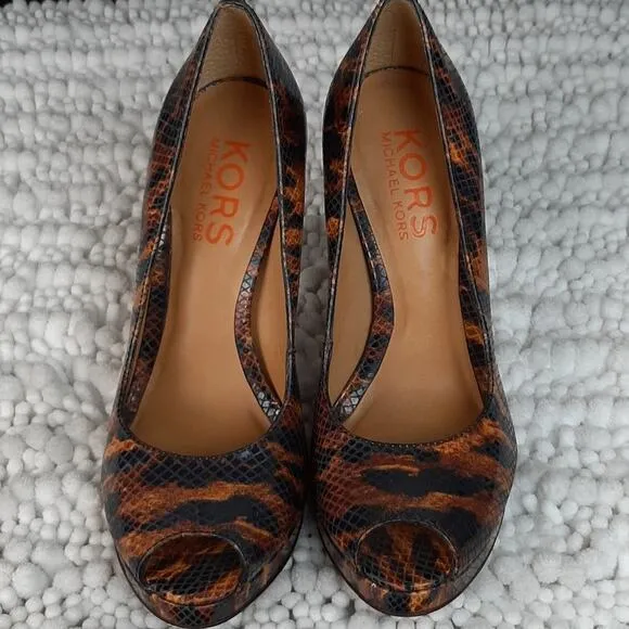 Michael Kors Flora Snake Open Toe Heels Sz 7.5