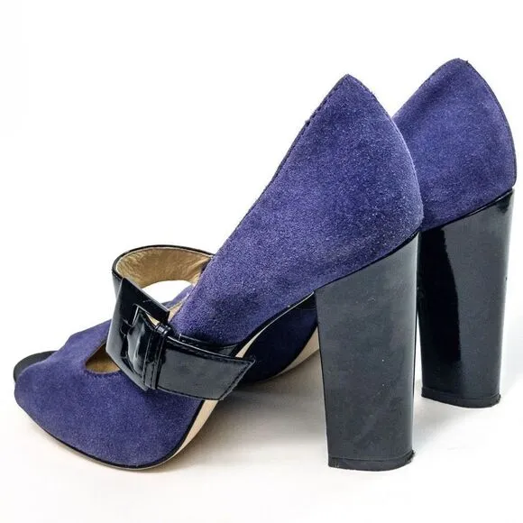 Michael Kors Hanna Purple Suede Open Toe Buckle Pumps Sz 7M