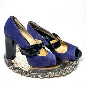 Michael Kors Hanna Purple Suede Open Toe Buckle Pumps Sz 7M