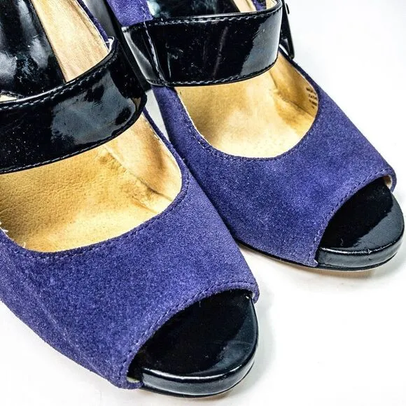Michael Kors Hanna Purple Suede Open Toe Buckle Pumps Sz 7M