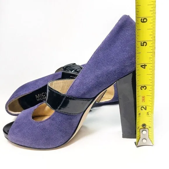 Michael Kors Hanna Purple Suede Open Toe Buckle Pumps Sz 7M