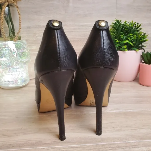 Michael Kors Heels Womens Size 6.5 Black Leather Pumps Open Toe  *