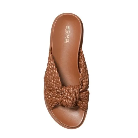 MICHAEL KORS Josie Braided Platform Slides in Tan Size 6