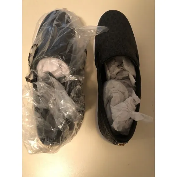 Michael Kors Keaton Slip-On Black Coated Canvas 8.5 Women's Sport New in Box