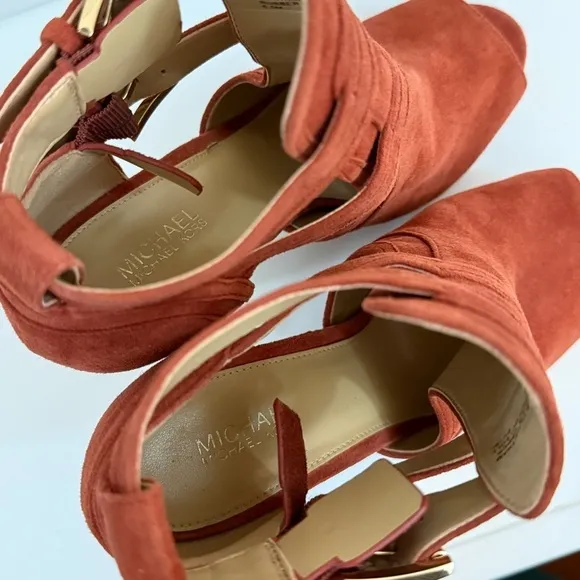 Michael Kors Lawson Open Toe Heels Nutmeg 6.5