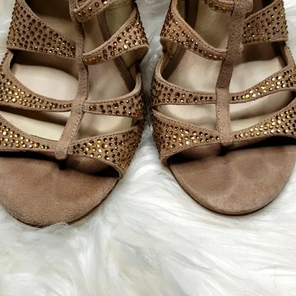 Michael Kors Mavis Crystallized Suede Caged Heels 10