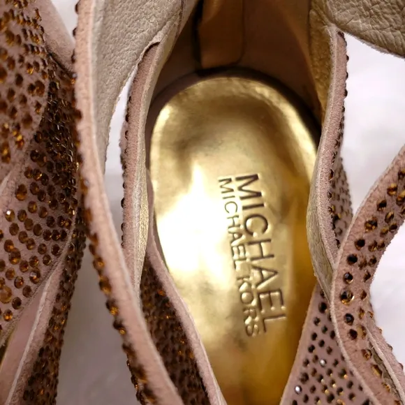 Michael Kors Mavis Crystallized Suede Caged Heels 10