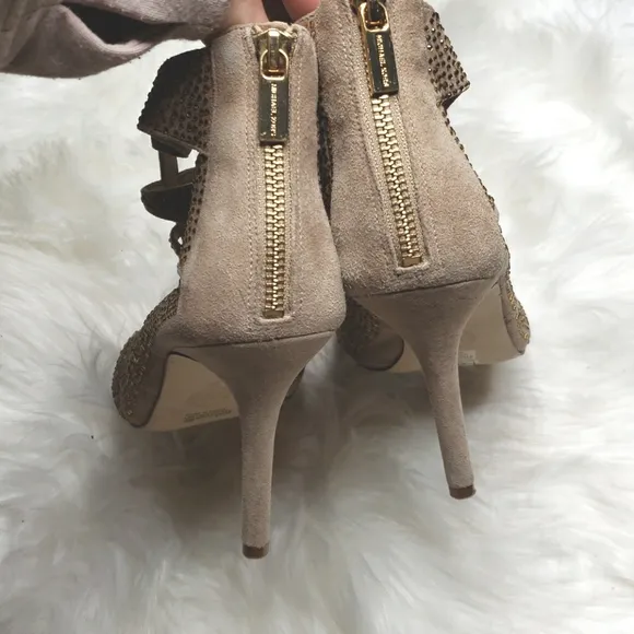 Michael Kors Mavis Crystallized Suede Caged Heels 10