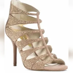 Michael Kors Mavis Crystallized Suede Caged Heels 10