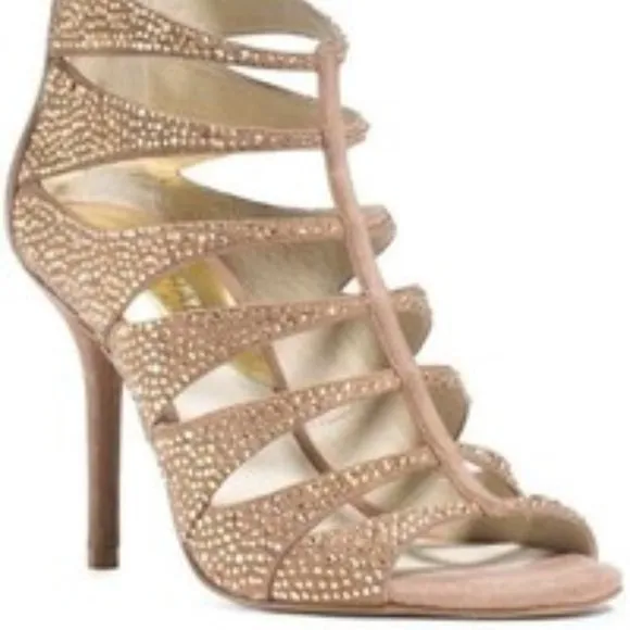 Michael Kors Mavis Crystallized Suede Caged Heels 10
